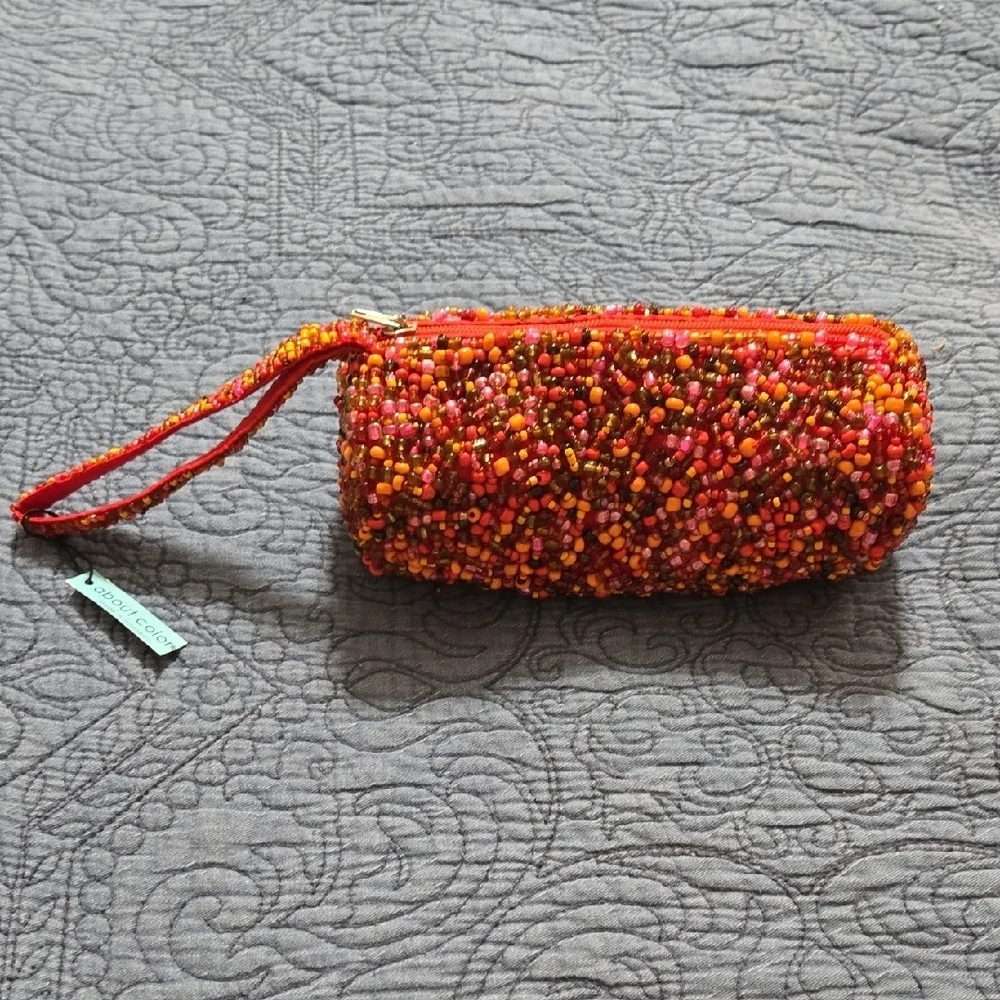 About Colors Beaded Wristlet Clutch - Red and Orange NWT